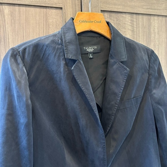 Talbots 8P Silk Blazer Black Jacket Lined Unstructured - Picture 3 of 11